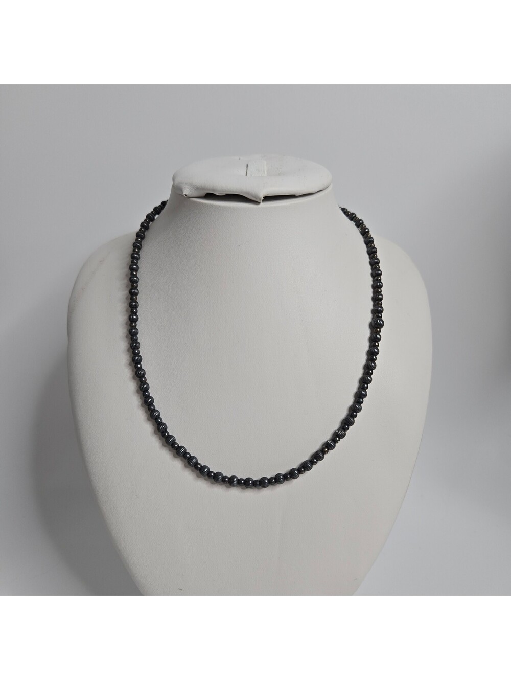 Italy 925 Sterling Silver Fluted Bead Necklace Oxidized Ribbed Ball Vintage